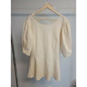 Eloquii Plus Size 22 White Pleated Puff Sleeve Peplum Top Zip Closure NWT